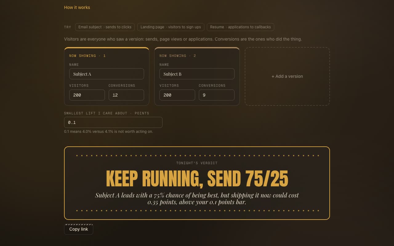 Box Office Verdict demo running in the browser